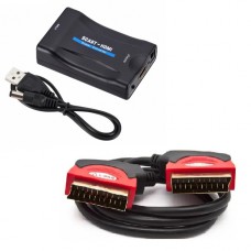 Универсальный комплект "Конвертер-адаптер SCART -HDMI" + Шнур высокого качества Scart-Scart SD-0022D (1,8м)
